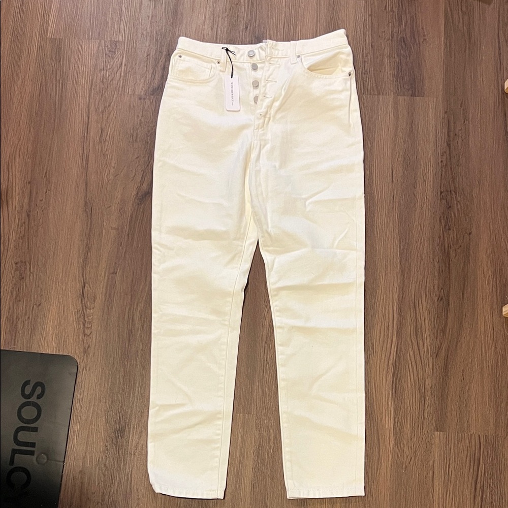 WeWoreWhat Off-White Danielle Slim Straight Jeans with Button-Fly